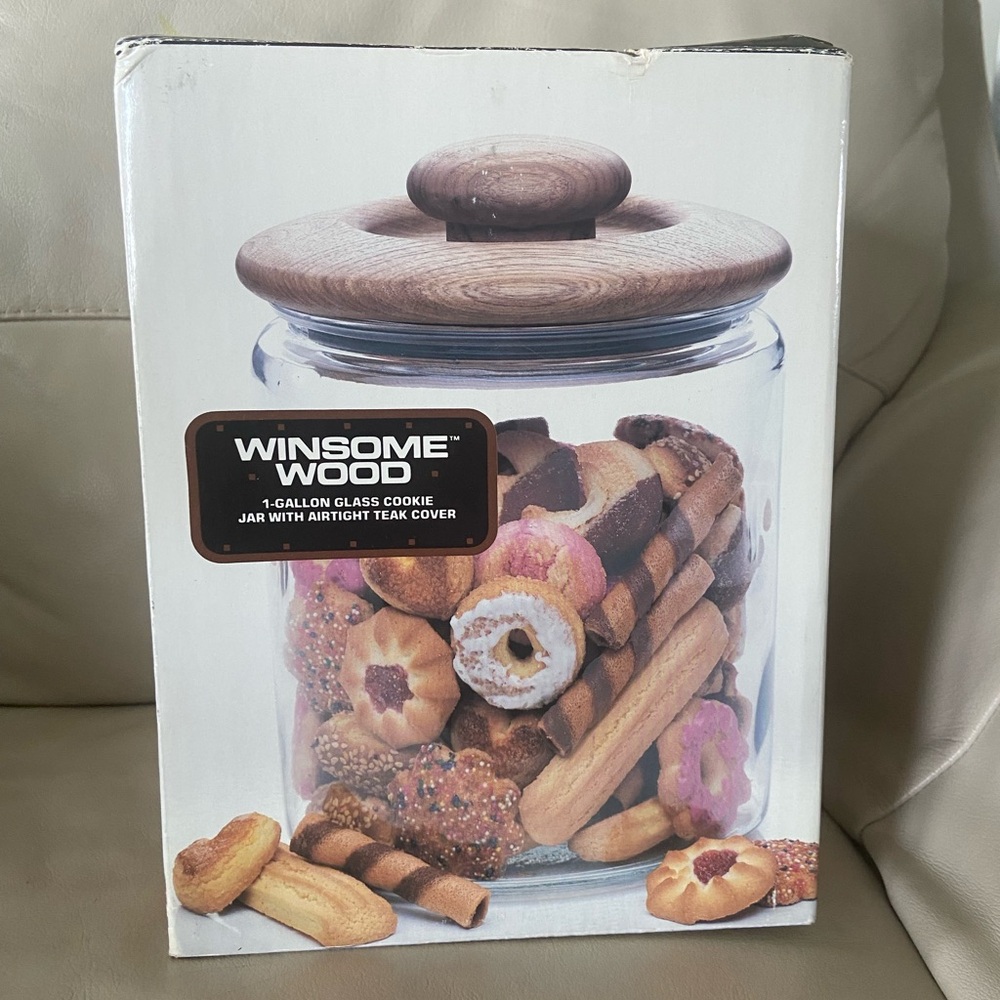 Winesome Wood Glass/Teak Cookie Jar